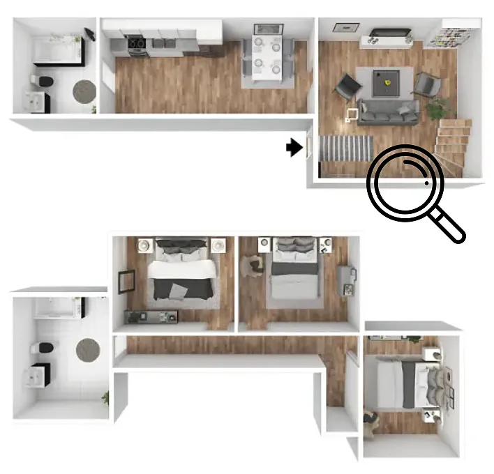 Floor plan 3 Bed 1 and half Bath