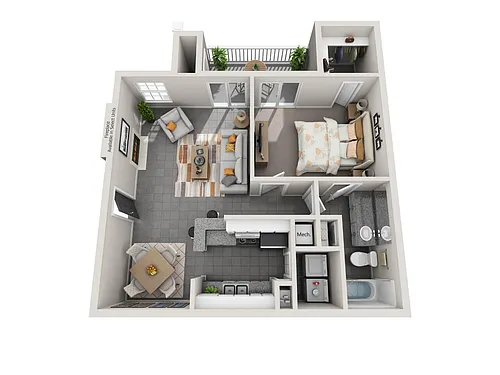 Floor plan A1: 1 Bed 1 Bath