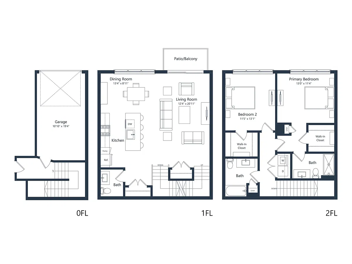 Floor plan C1-TH | 2 Bed | 2.5 Bath