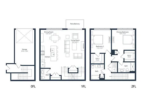 Floor plan C1-TH | 2 Bed | 2.5 Bath