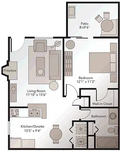 Floor plan Brighton - One Bedroom One Bath
