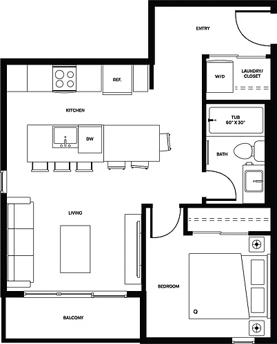 Floor plan 1 bed 1bath 1 Bed 1 Bath