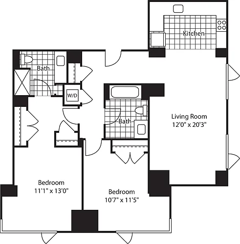 Floor plan 2 Bed (North)- 1086