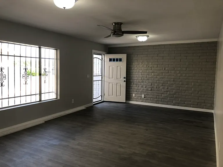 Front door and living room