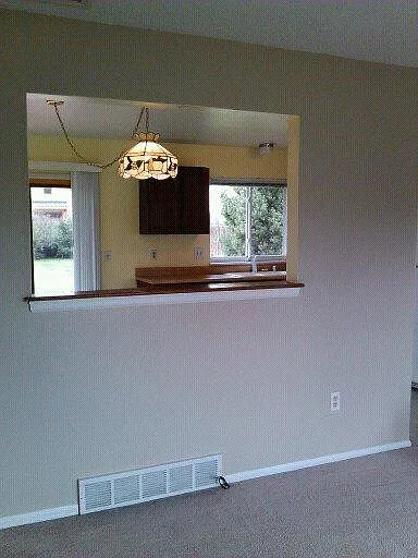 Living room looking into kitchen