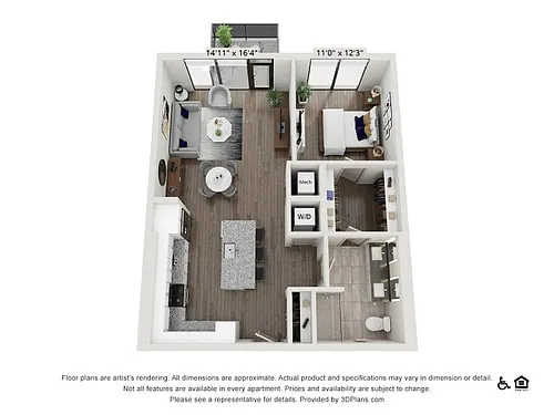 Floor plan One Bedroom One Bath (856 SF)