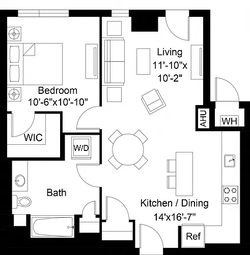 Floor plan 1 Bed/1 Bath-A22