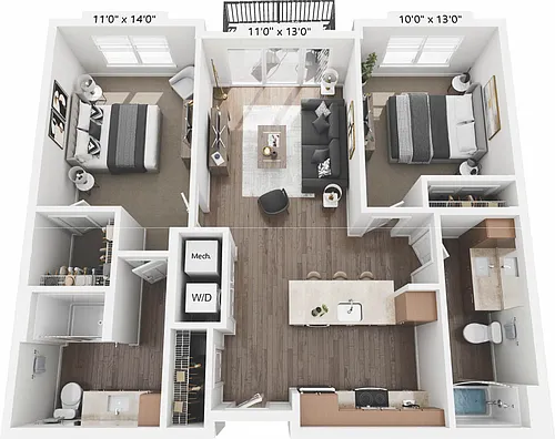Floor plan 2 Bed 2 Bath - 2B