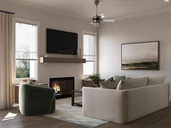 Living Room with Optional Fireplace - Interior Rendering