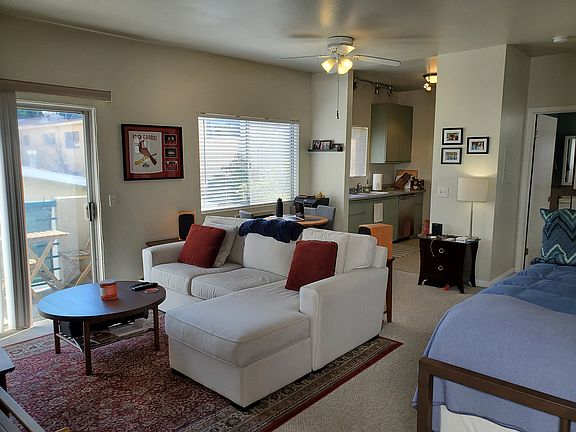 Apartment is unfurnished. This is an idea for a layout for living room and bedroom.