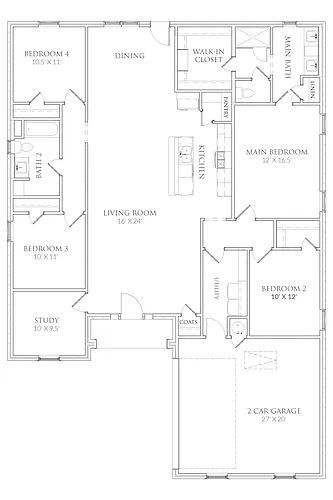Floor plan 4 Bedrooms and 2 bathrooms