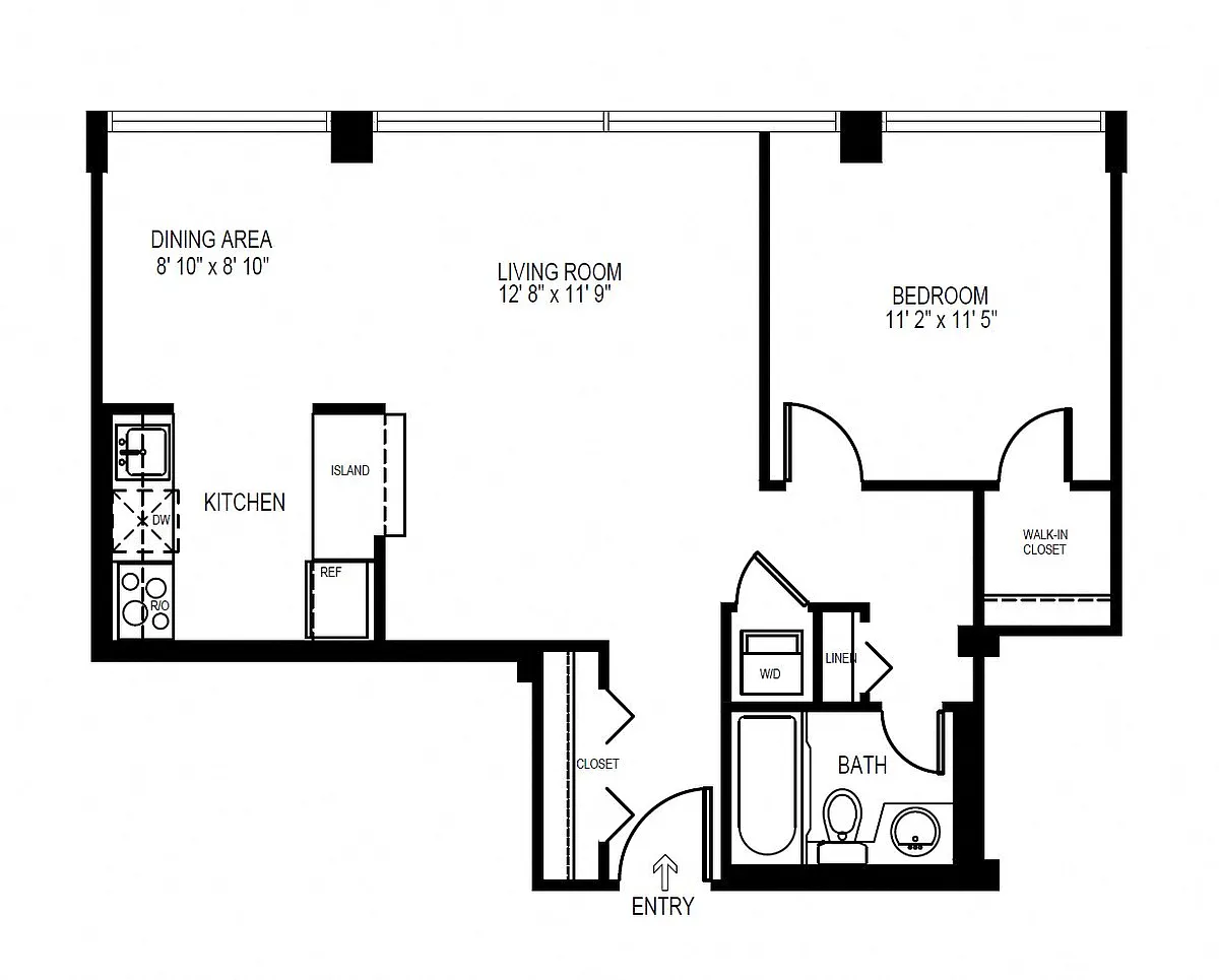Floor plan 1 Bedroom, 1 Bath 650 SF 11B