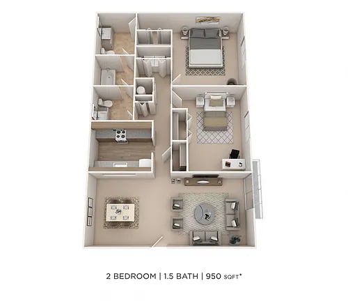 Floor plan Two Bedroom 1.5 Bath