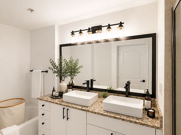 Double Sink Bathroom, Tub, & Shower
