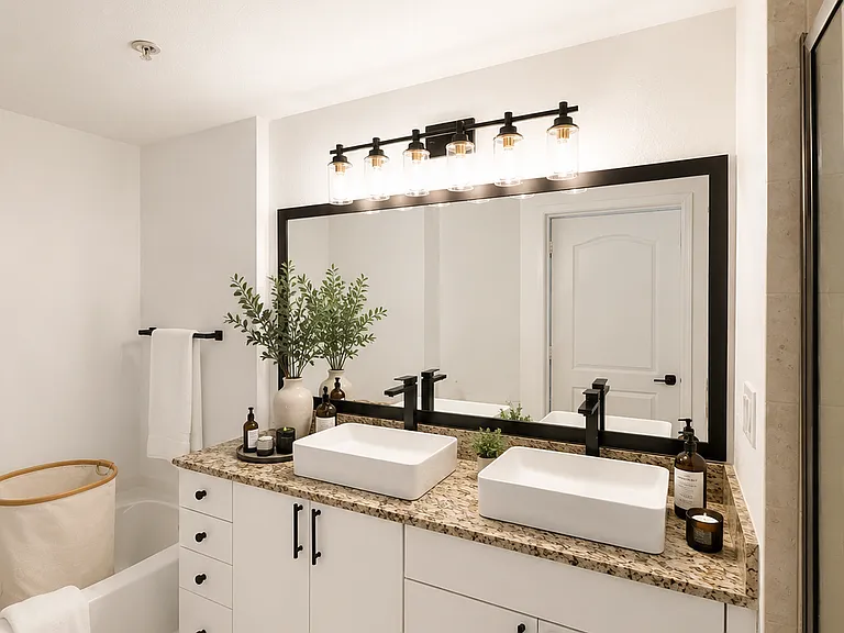 Double Sink Bathroom, Tub, & Shower