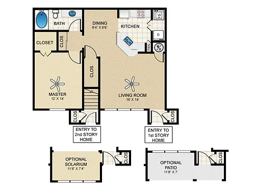 Floor plan 1 Bed, 1 Bath D (80% Income Restricted)