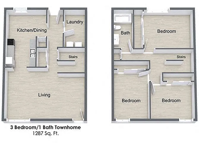 Floor plan Three Bedroom Townhome