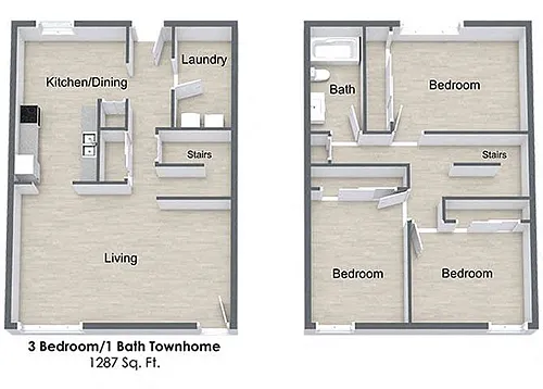 Floor plan Three Bedroom Townhome