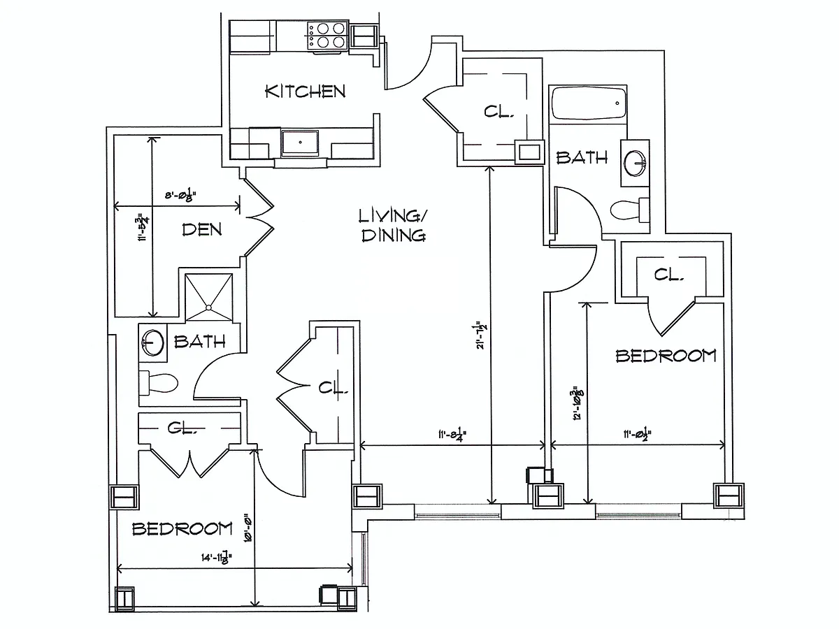 Floor plan 2Bed/Den A