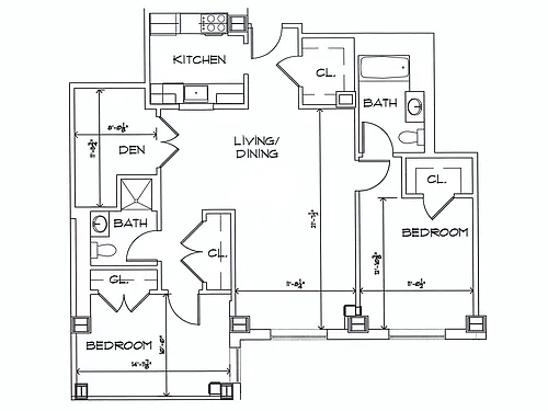 Floor plan 2Bed/Den A