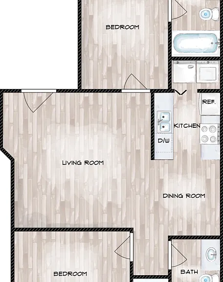 Two Bedroom Two Bath Floorplan Diagram
