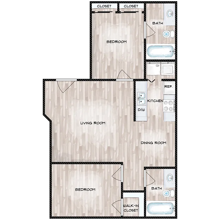 Floor plan Two Bedroom Two Bath