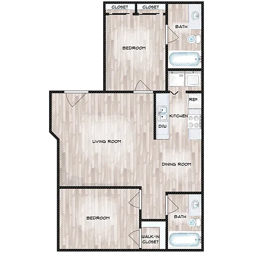 Floor plan Two Bedroom Two Bath