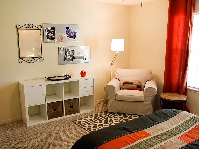 A final view of your sitting area in Bedroom #2, with shelving and decorative additions.