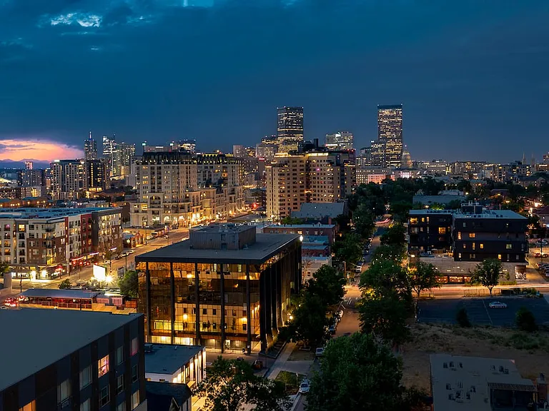Downtown Denver views from rooftop sky lounge