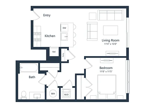 Floor plan A2 | 1 Bed | 1 Bath