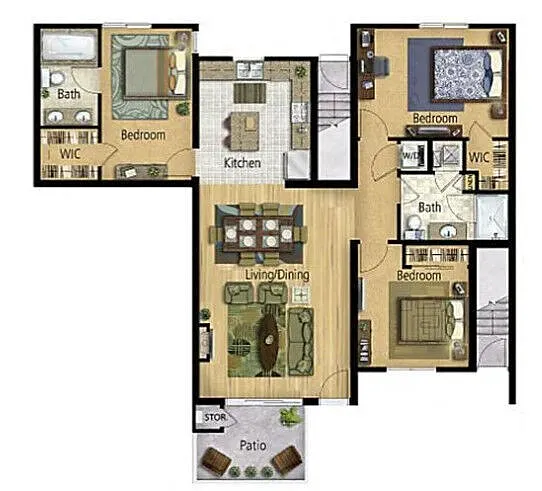 Floor plan 3 Bed, 2 Bath