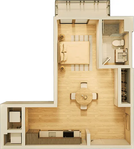 Floor plan 0 bed, 1 bath floorplan