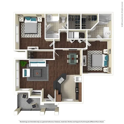 Floor plan B1 The Madison - 2 Bedroom, 2 Bathroom