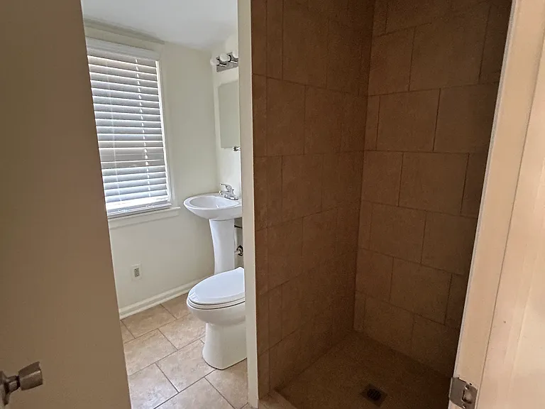 Upstairs bath with shower and storage closet.