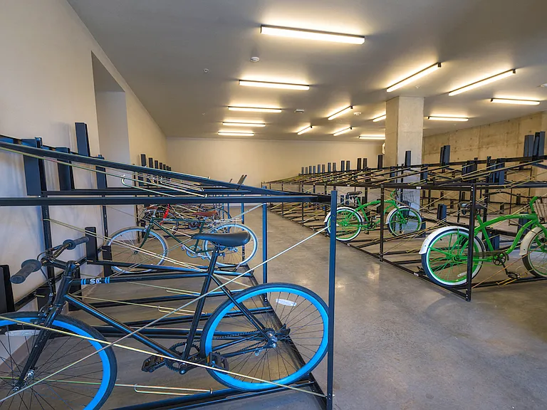Secure bike storage with ample space for residents.