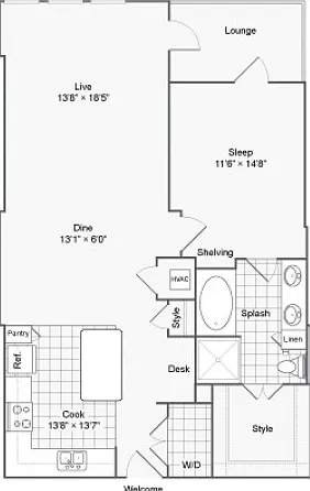 1 BR x 1 BA - J Floorplan 1 BR x 1 BA - J Floorplan