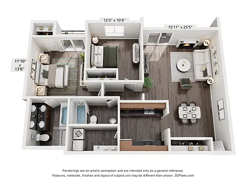 Floor plan 2 Bed, 2 Bath F