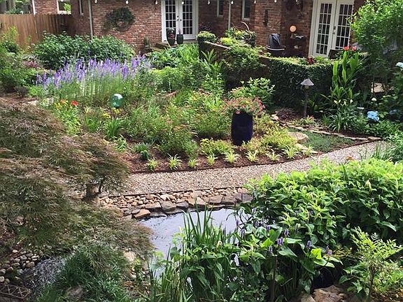 Backyard with goldfish pond
