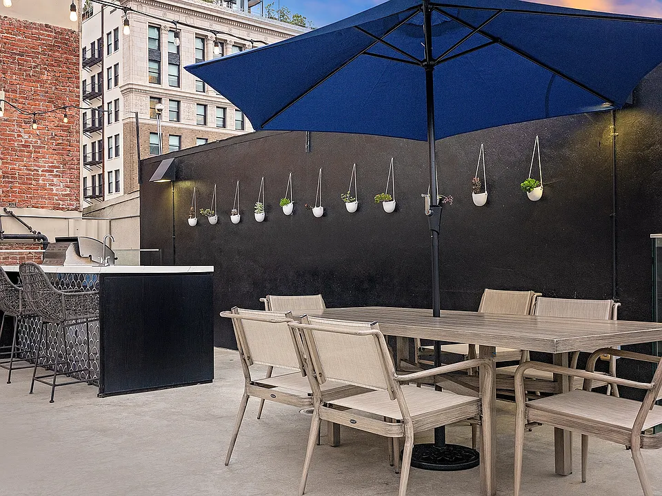 Poolside kitchen and seating