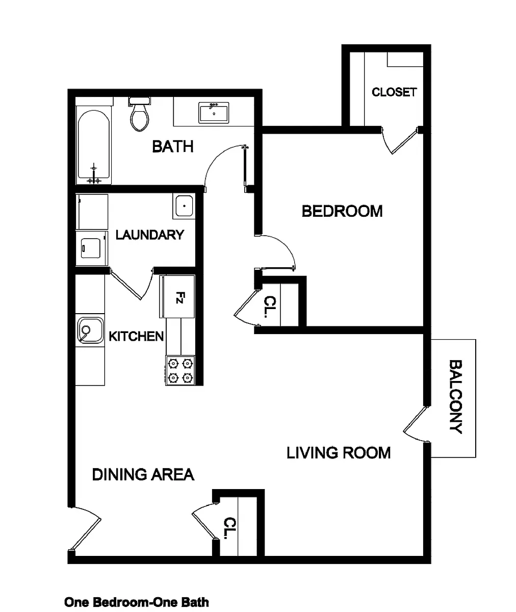 Floor plan 1 Bedroom, 1 Bath
