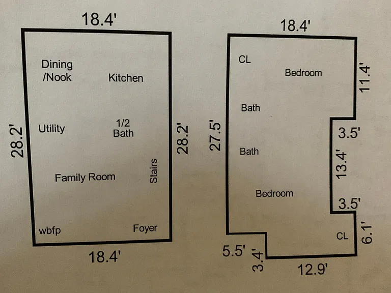 Floor plan showing layout and wall dimensions.