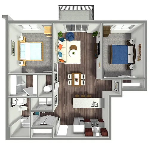 Floor plan 2 Bed, 1 Bath
