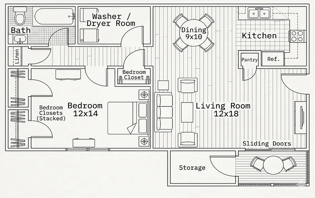 Floor plan 1 Bedroom, 1 Bath