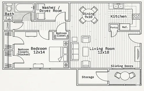 Floor plan 1 Bedroom, 1 Bath