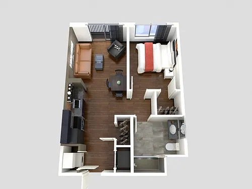 Floor plan Furnished One Bedroom-Balcony