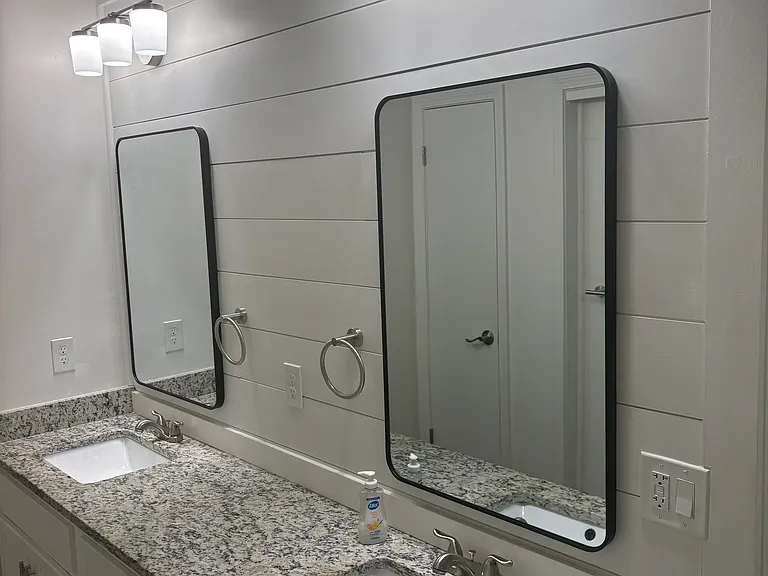 Double vanity bathroom with make up area