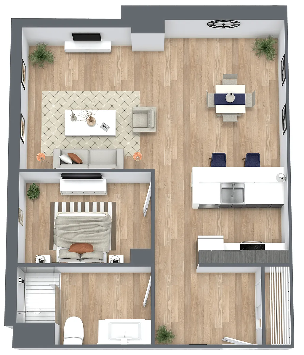 Floor plan S9: 0 Bed 1 Bath