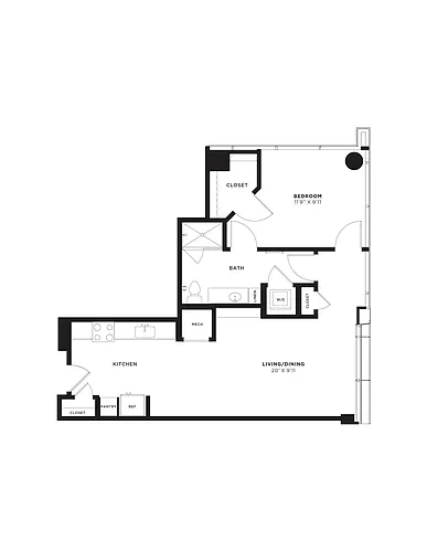 Floor plan 1 Bed/1 Bath-1D