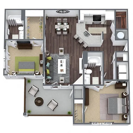 Floor plan B3: 2 Bed 2 Bath