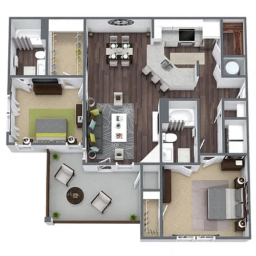 Floor plan B3: 2 Bed 2 Bath